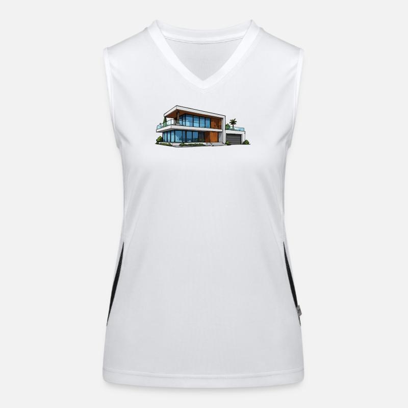 Modern Villa Architecture Illustration Women's Functional Contrast Tank Top