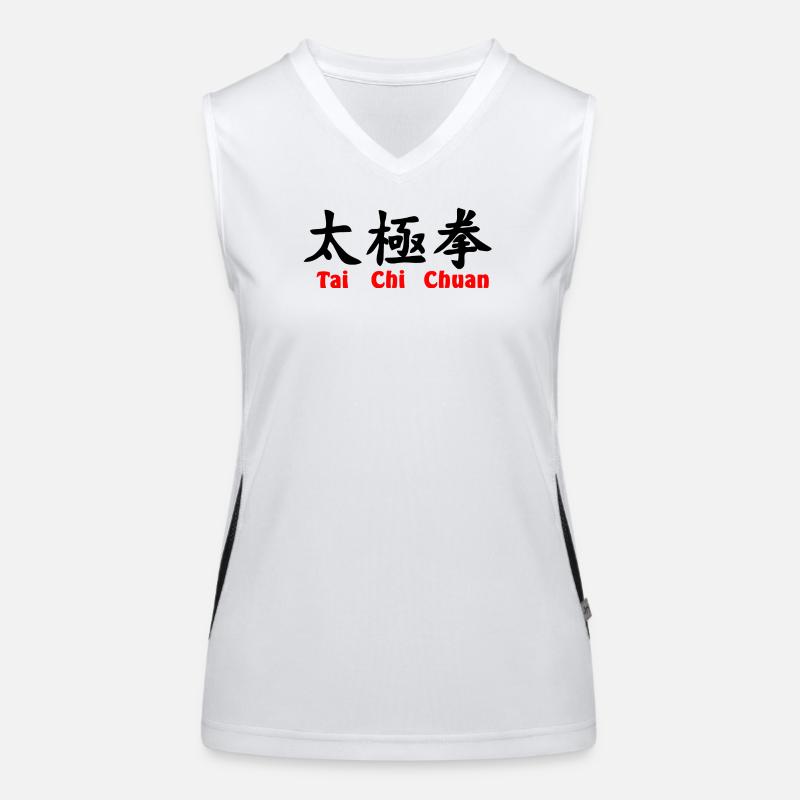 tai ji quan script horizontal with text red Women's Functional Contrast Tank Top