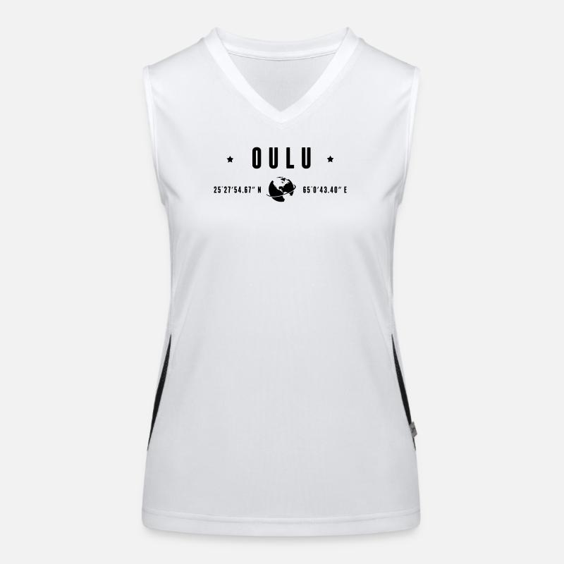 Oulu GPS Coordinates Black Typography Women's Functional Contrast Tank Top