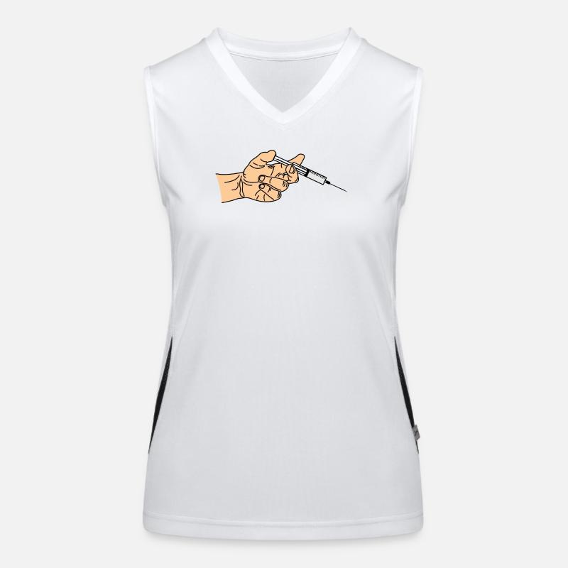 Syringe with coming out in hand Women's Functional Contrast Tank Top