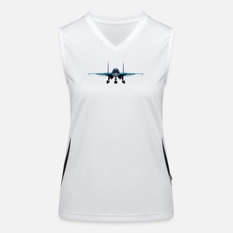 Blue fighter jet front view Women's Functional Contrast Tank Top