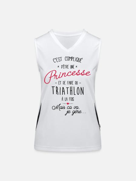 Princesse et Triathlon - Cadeau femme fille - Débardeur respirant contrasté Femme - blanc/noir - Devant