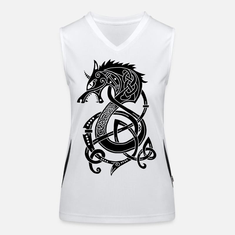 Wikingerwolf Drache (schwarz) Funktionelles Kontrast-Tank Top für Frauen
