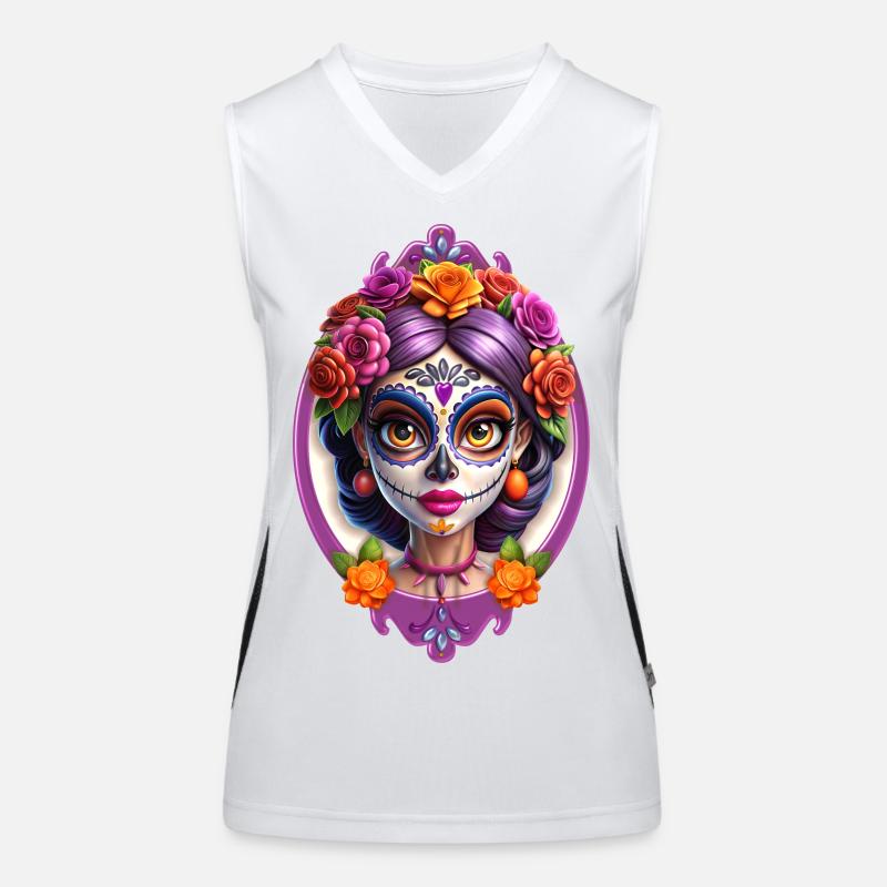 Mexican Dia de Muertos Sugar skull Women's Functional Contrast Tank Top