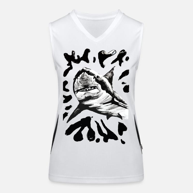 Dessin à l’encre de requin noir et blanc Débardeur respirant contrasté Femme