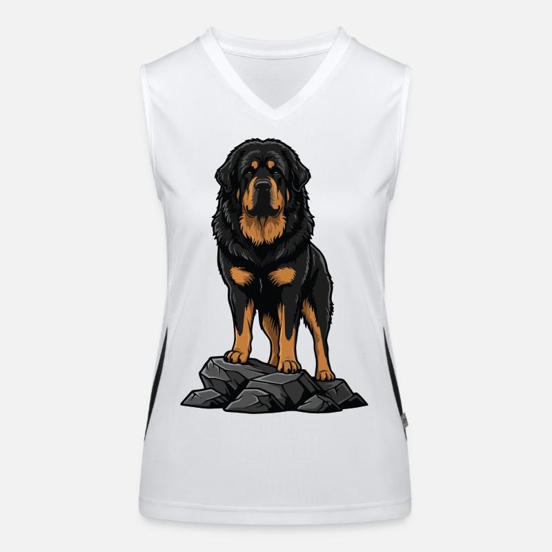 Chien Dogue du Tibet sur Rocher Portrait Noir Feu Débardeur respirant contrasté Femme