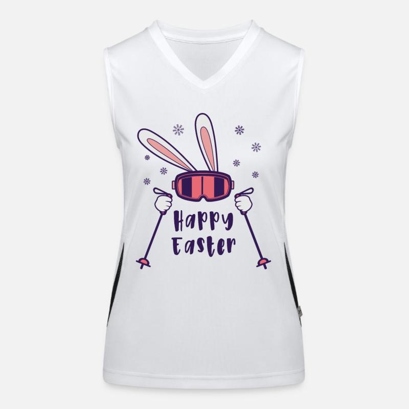 Happy Easter from Skiing Rabbit with ski poles Women's Functional Contrast Tank Top
