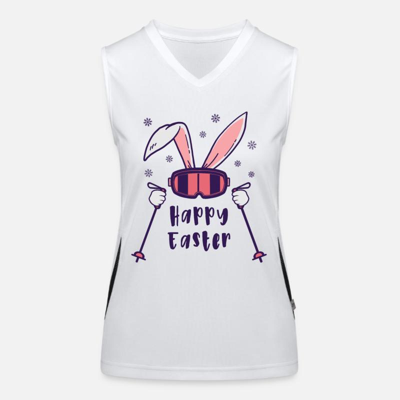 Joyeuses Pâques de la part du lapin de ski avec bâtons de ski Débardeur respirant contrasté Femme