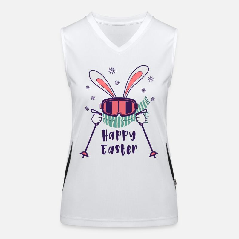 Joyeuses Pâques de la part du lapin de ski avec bâtons de ski Débardeur respirant contrasté Femme