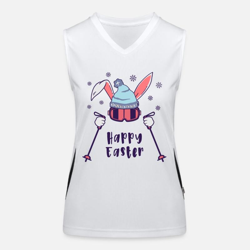 Joyeuses Pâques de la part du lapin de ski avec bâtons de ski Débardeur respirant contrasté Femme