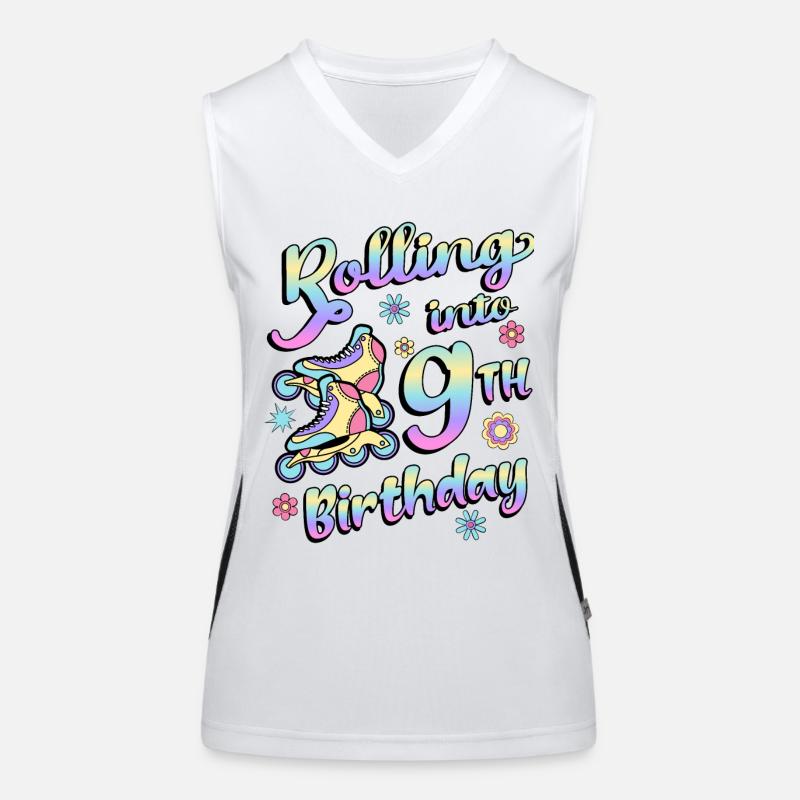 Rolling Into 9th Birthday Roller Skater Inline Women's Functional Contrast Tank Top