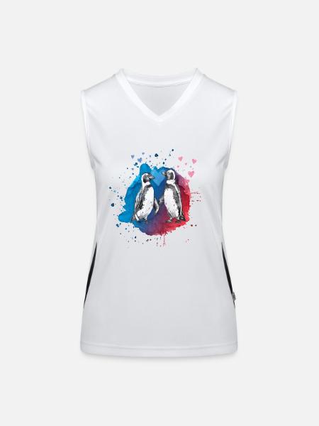 Valentinstag Verliebte Pinguine - Funktionelles Kontrast-Tank Top für Frauen - Weiß/Schwarz - Vorne