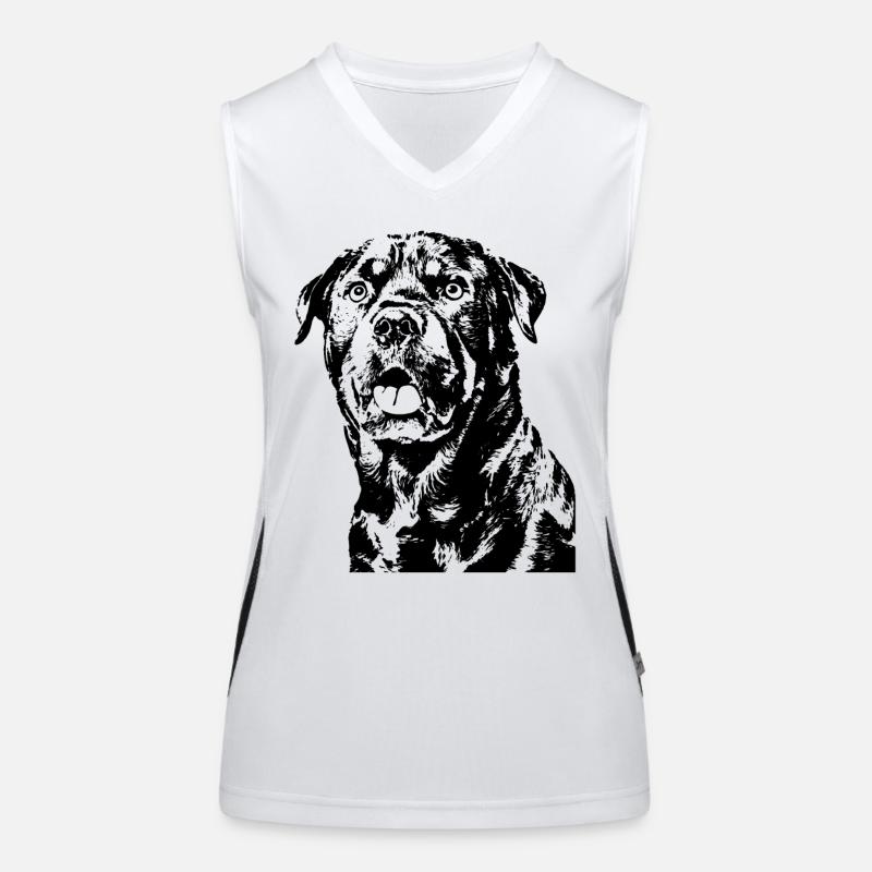 Bild eines Rottweilers im klassischen Logo Design. Funktionelles Kontrast-Tank Top für Frauen
