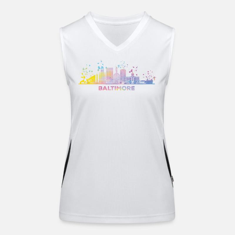 Baltimorean Aquarell Skyline Baltimore Funktionelles Kontrast-Tank Top für Frauen