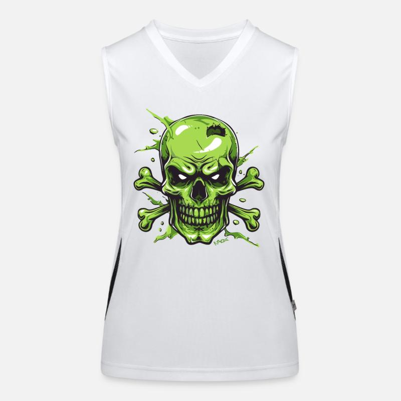 Green skull and bones, skull and crossbones Women's Functional Contrast Tank Top