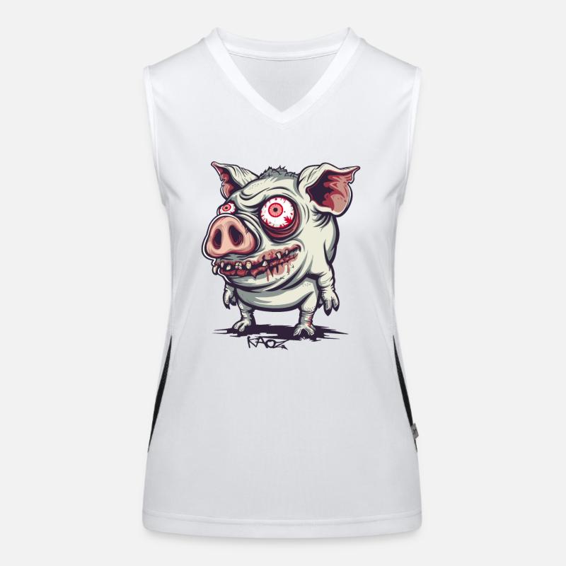 Cute weird zombie pig Women's Functional Contrast Tank Top