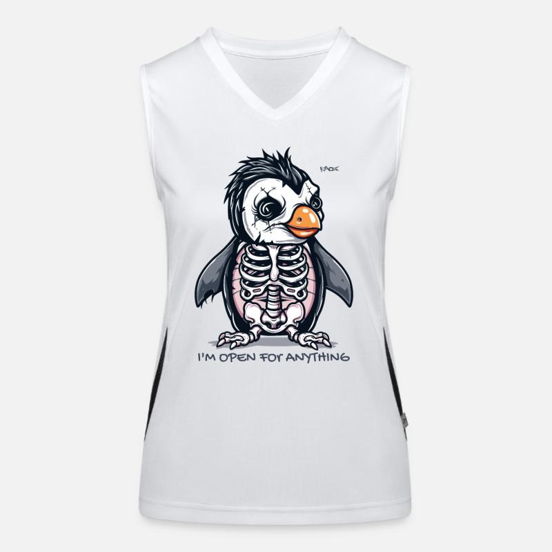 I'm open to anything, funny skeleton penguin Women's Functional Contrast Tank Top