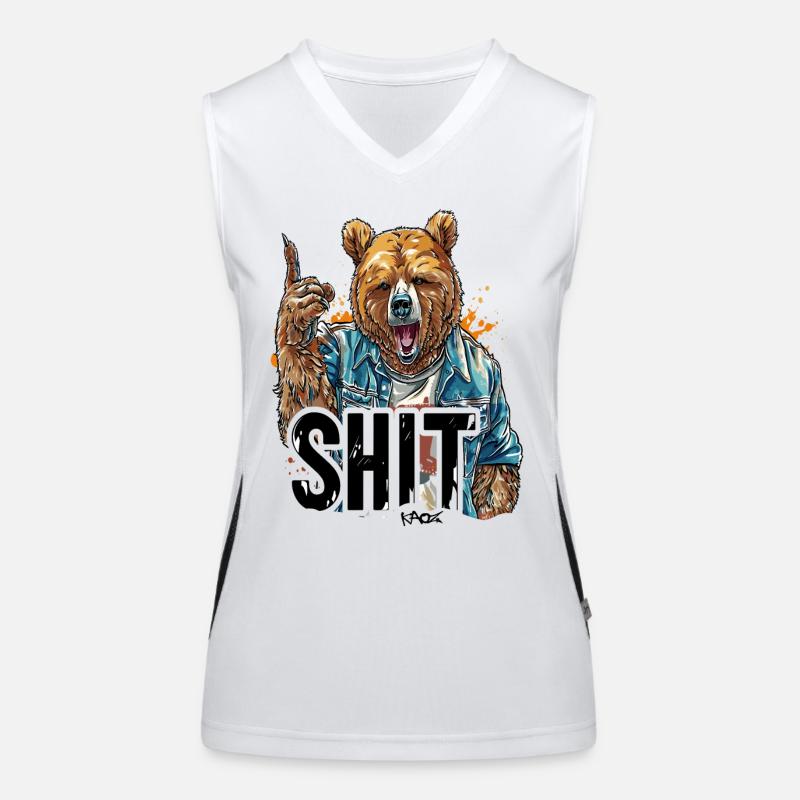 Bear Pointing Finger: This Is Funny Bear Poop Women's Functional Contrast Tank Top