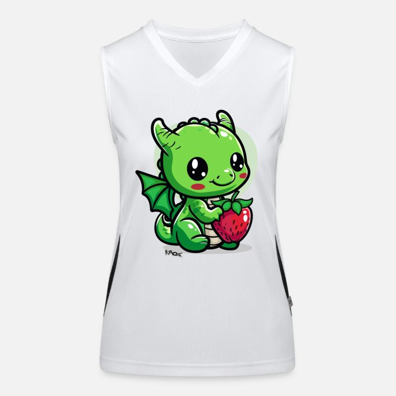 Ein kleiner süßer Drache mit einer Erdbeere Funktionelles Kontrast-Tank Top für Frauen