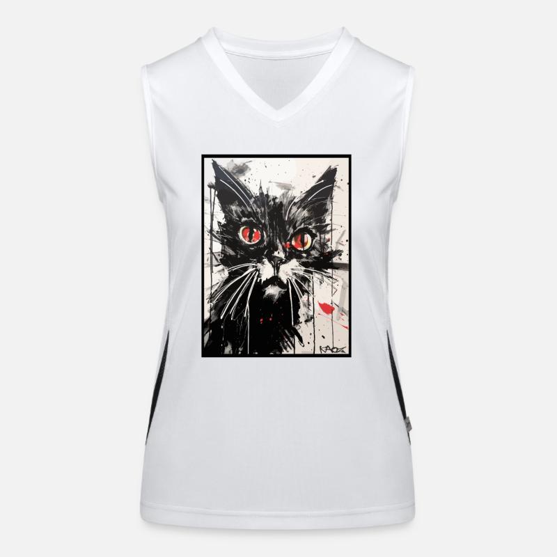 Kohlepapier-Buntstift-Zeichnung einer Katze Funktionelles Kontrast-Tank Top für Frauen
