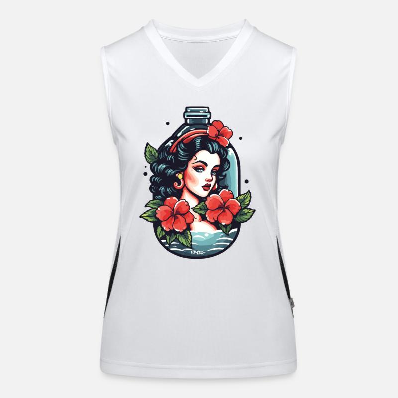Tatouage de dessin animé classique et bouteille de parfum Débardeur respirant contrasté Femme