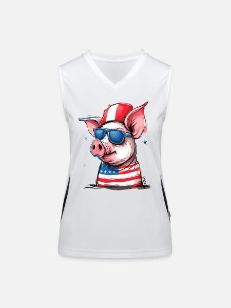 Pigtriotian Patriot : Cochon des États-Unis - Débardeur respirant contrasté Femme - blanc/noir - Devant