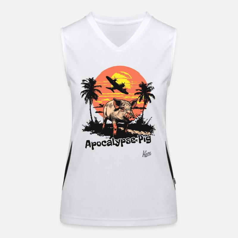 Apocalypse Pig in Vietnam Plane with Palm Trees Women's Functional Contrast Tank Top