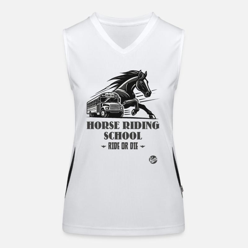 Reitschule "Reite oder Stirb", ein Pferde-Motiv Funktionelles Kontrast-Tank Top für Frauen
