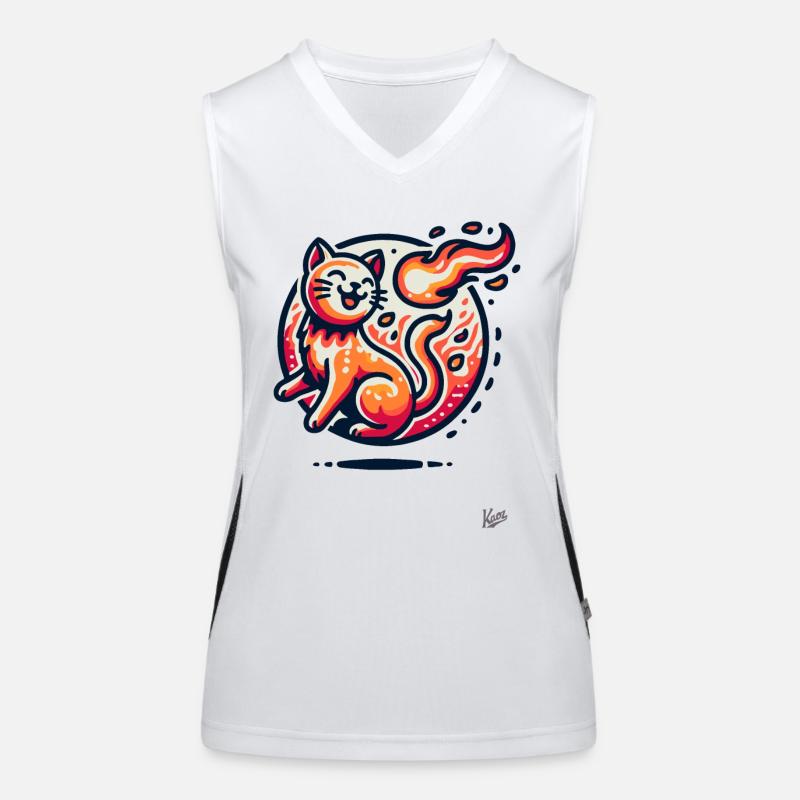 Flames and a jumping cat Women's Functional Contrast Tank Top