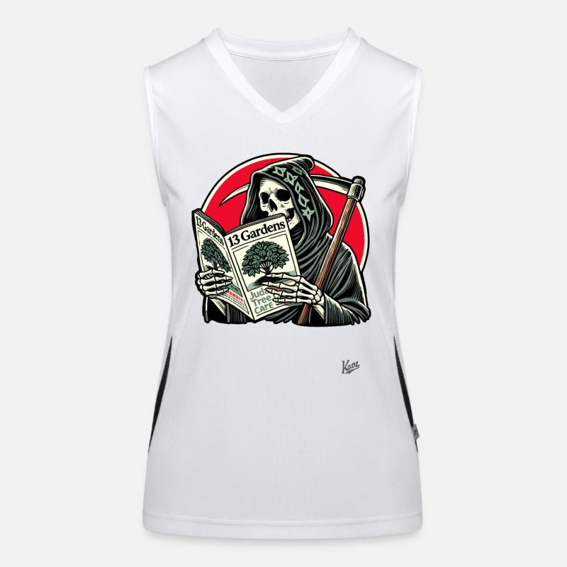 Gärtner Sensenmann liest Garten-Zeitung Funktionelles Kontrast-Tank Top für Frauen