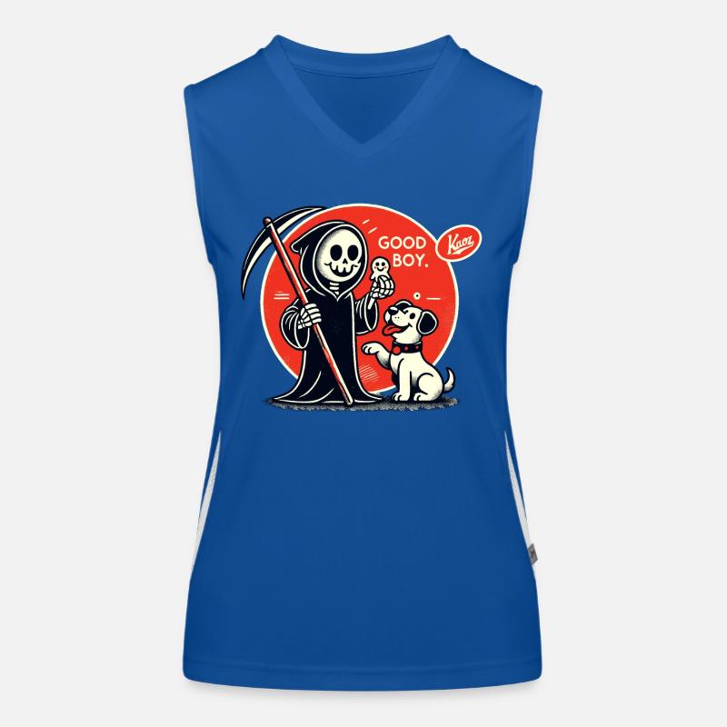 Grim Reaper Playing with Dog: Good Boy Women's Functional Contrast Tank Top
