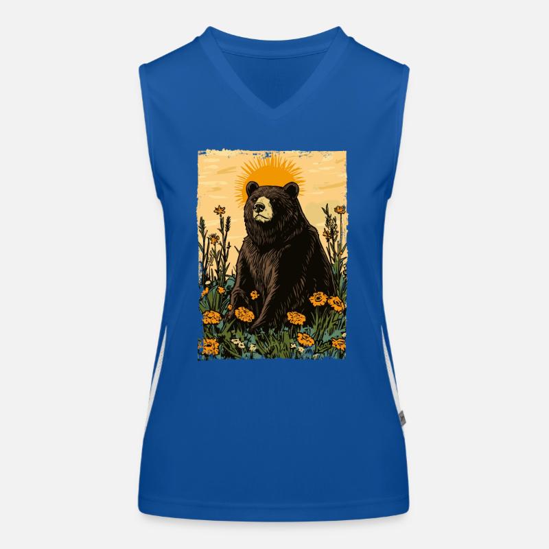 Bär auf sonniger Wiese voller Blumen Funktionelles Kontrast-Tank Top für Frauen