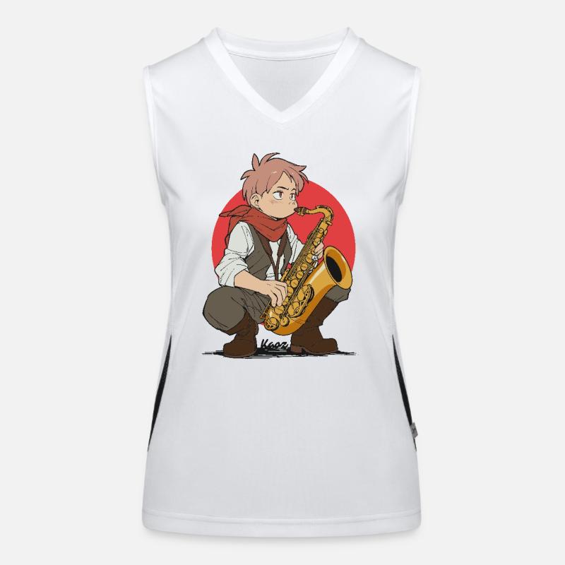 Un garçon joue du saxophone Débardeur respirant contrasté Femme