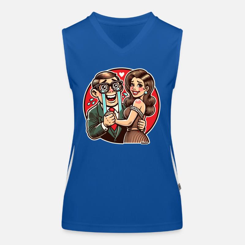 Glückliche Nerd mit attraktiver Ehefrau Funktionelles Kontrast-Tank Top für Frauen