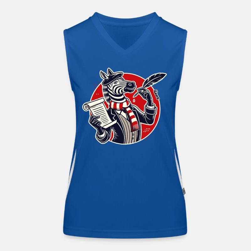Zebra poet with paper and pen for poems Women's Functional Contrast Tank Top