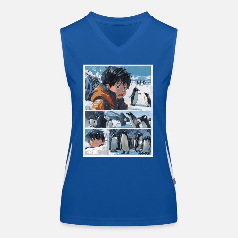 Lost Boy and Penguins in Comic Style Women's Functional Contrast Tank Top