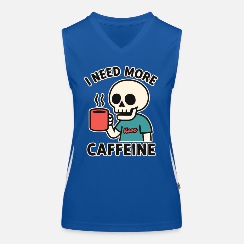 funny skeleton needs more caffeine or coffee Women's Functional Contrast Tank Top