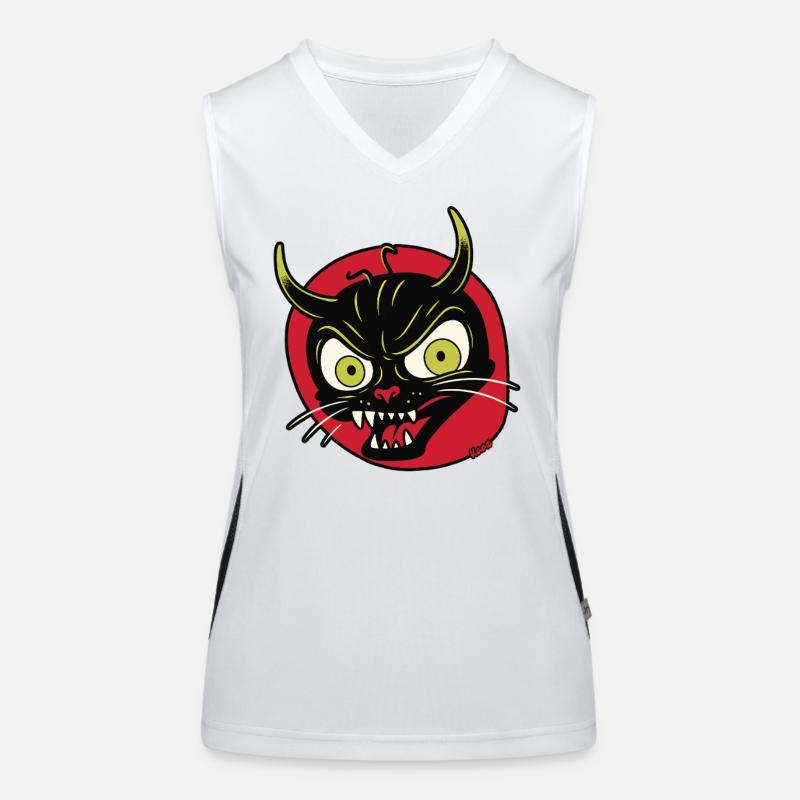Devilish grimace of a devil cat Women's Functional Contrast Tank Top