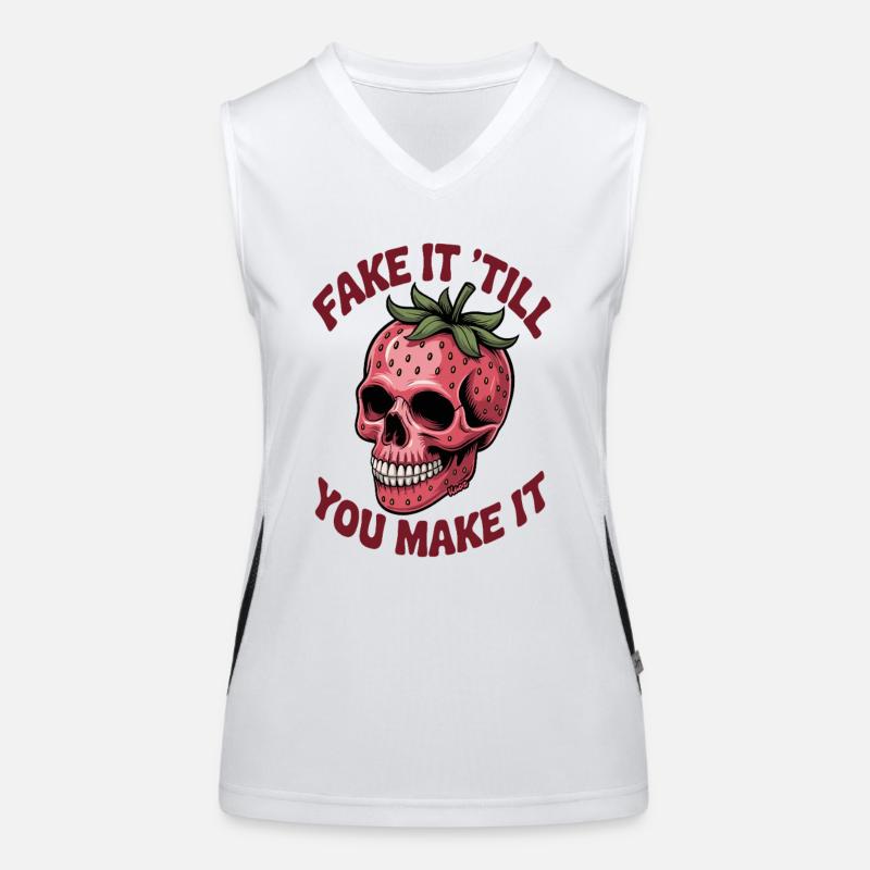 Erdbeer Totenkopf mit frechem Spruch Funktionelles Kontrast-Tank Top für Frauen