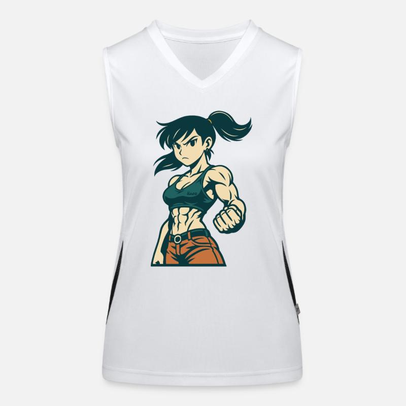 Muskulöse Kämpferin mit Zopf und starker Faust Funktionelles Kontrast-Tank Top für Frauen