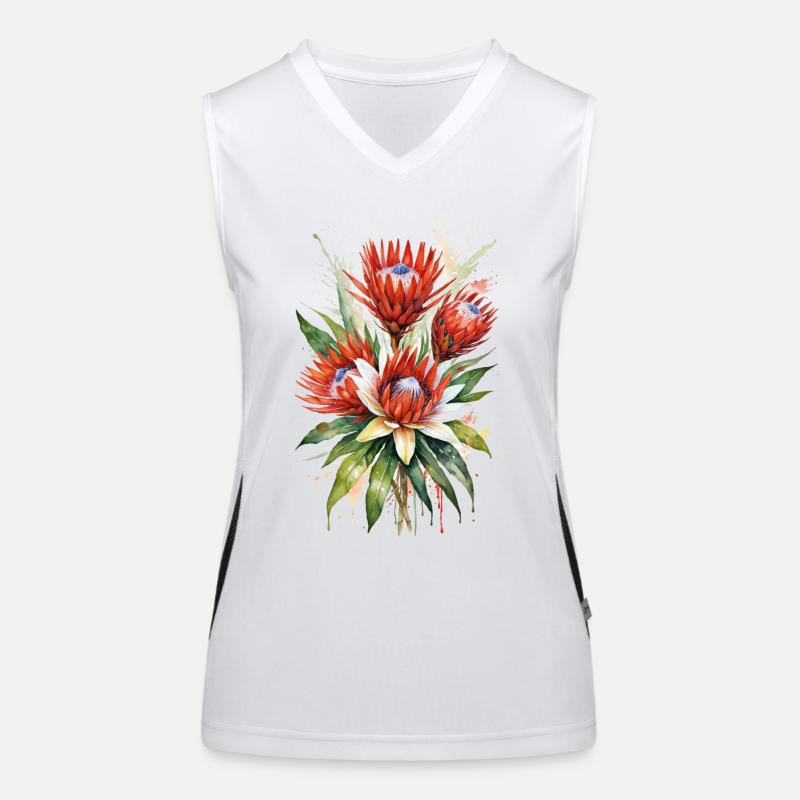 Protea Flowers Watercolor Art | Elegant Botanical Women's Functional Contrast Tank Top