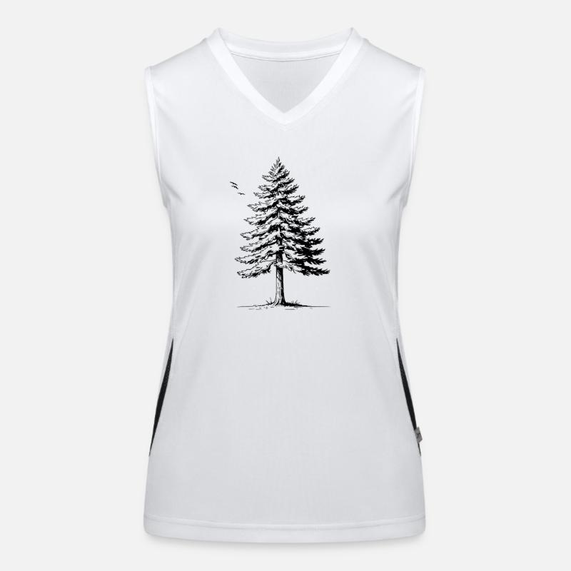 Spruce Tree & Birds Silhouette Women's Functional Contrast Tank Top