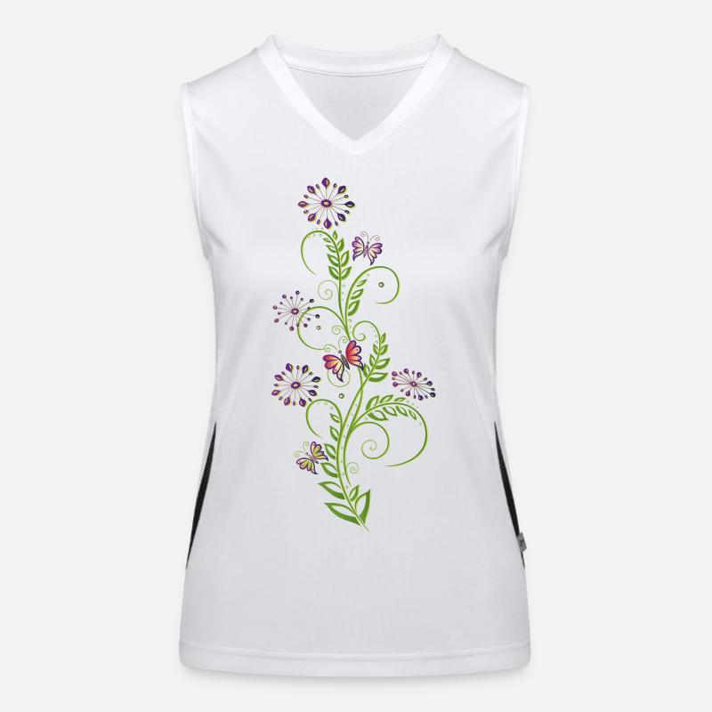 Ranke mit Blumen, Blättern und Schmetterlingen Funktionelles Kontrast-Tank Top für Frauen