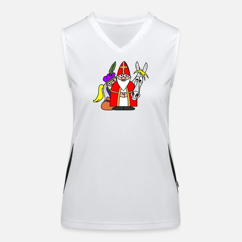 Sinterklaas mit Piet und Pferd Abenteuer-Trio Funktionelles Kontrast-Tank Top für Frauen