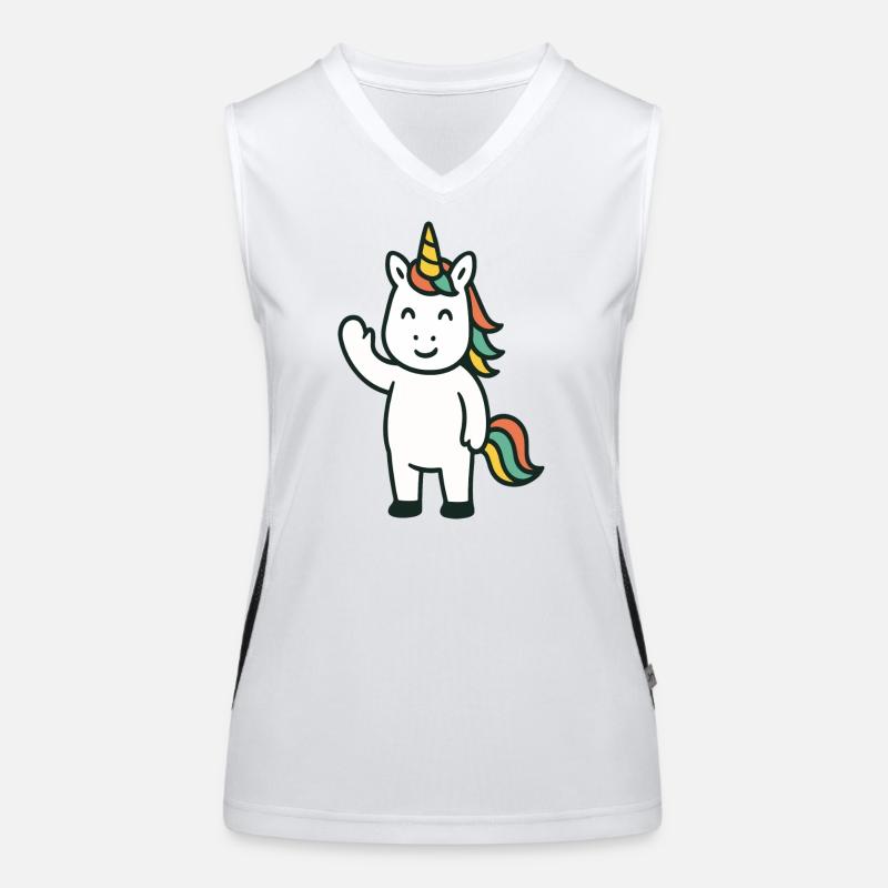 Niedliches Winkendes Einhorn mit buntem Mähnen-Maskottchen Funktionelles Kontrast-Tank Top für Frauen