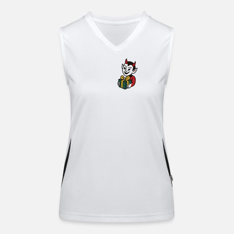 Frecher Teufel mit Geschenk Cartoon Motiv Funktionelles Kontrast-Tank Top für Frauen