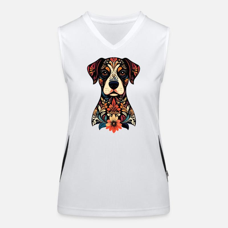 Ornament Dog Floral Pattern Decorated Dog Head Women's Functional Contrast Tank Top