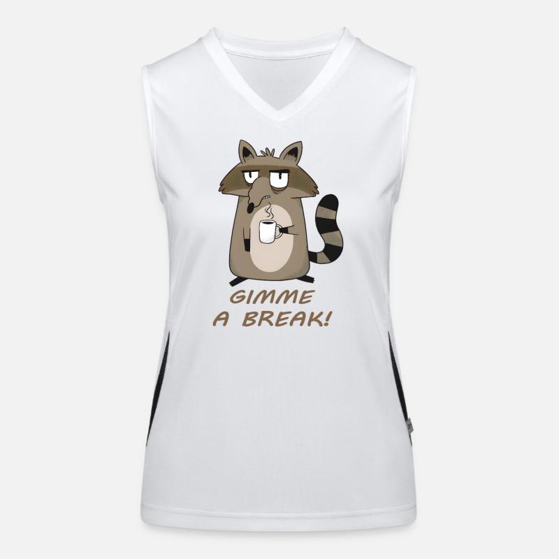 Gimme a Break! Tired raccoon with coffee Women's Functional Contrast Tank Top