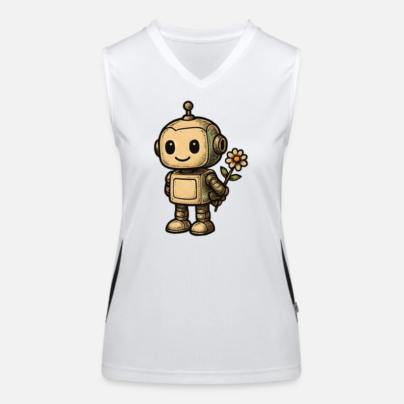 Robot mit Blume Funktionelles Kontrast-Tank Top für Frauen
