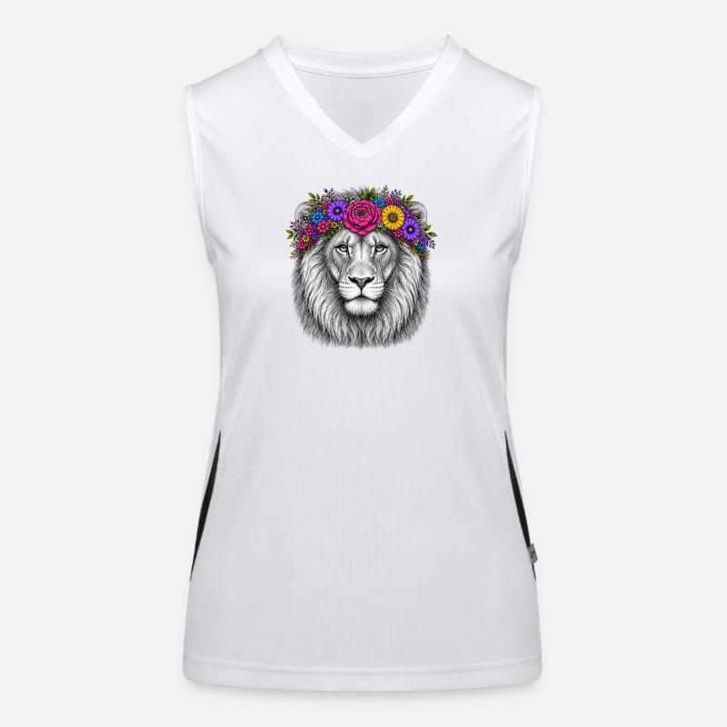 Löwenkopf mit Blumenkranz Funktionelles Kontrast-Tank Top für Frauen